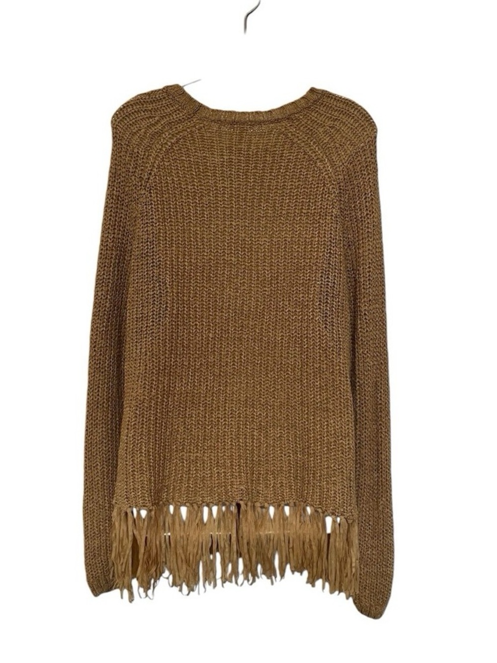 H&M Fringe Hem Crewneck Sweater - Tan